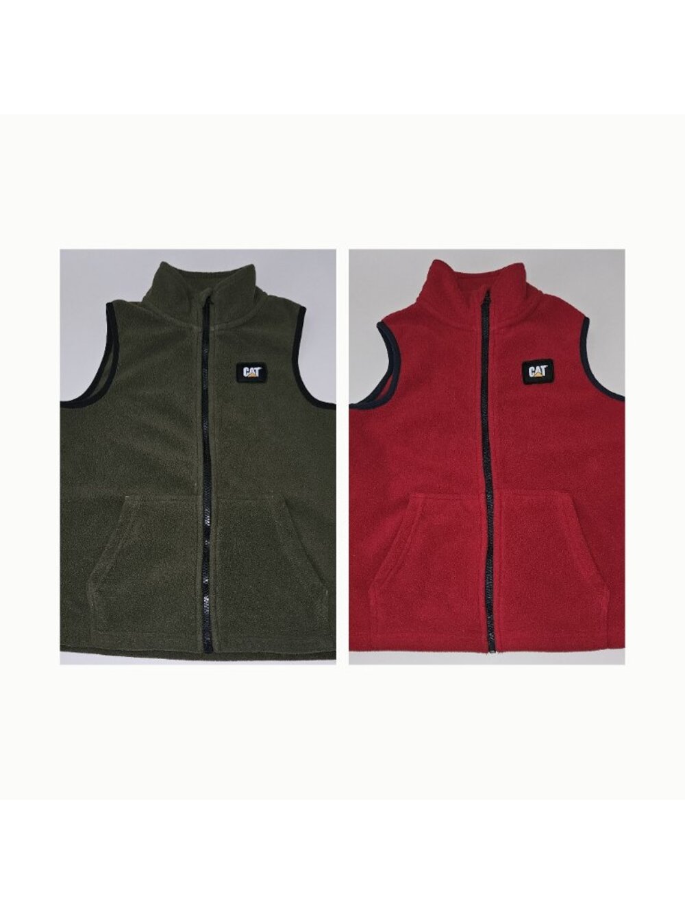 2 Cat Caterpillar Fleece Vest Lot Red Green Full-Zip Youth Small 7/8